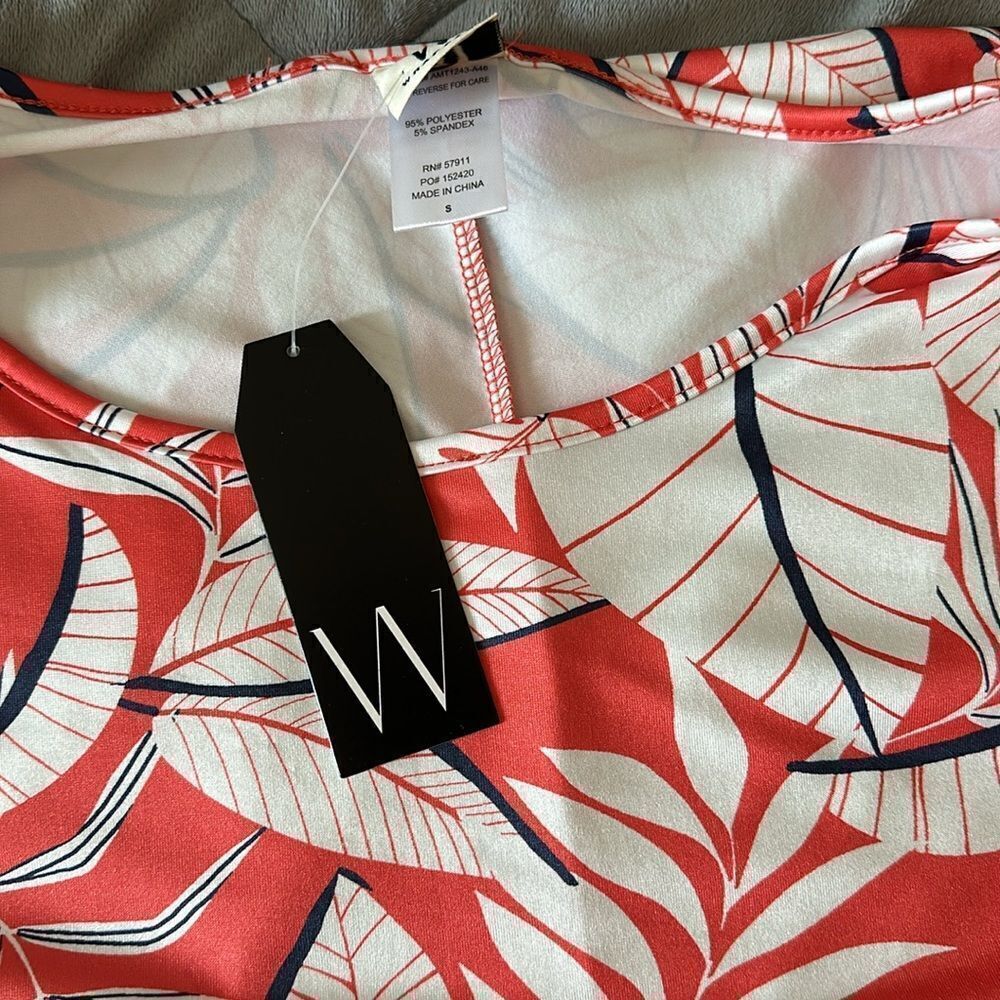 Floral Print Orange White Leaf Summer Palm Top Blouse Short Wrapper Small S NWT - Picture 4 of 9